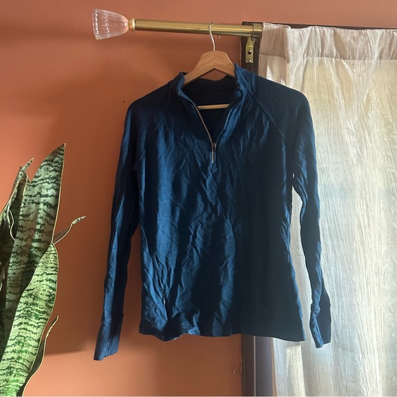 Iguana Merino Wool Quarter Zip Pullover Sweatshirt Thumbholes Teal Blue Size XS - Picture 1 of 8